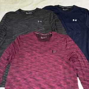 Lot Of 3 Mens Under Armour Long Sleeve Shirts Black Blue Maroon Size XLarge